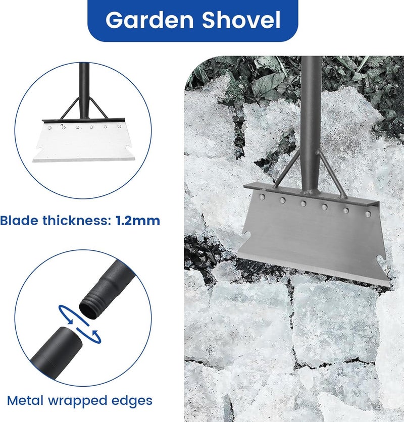 TwinkleTool Garden Cleaning Shovel, Floor Scraper, Ice Scraper, 59 Inch Adjustable Heavy Duty Snow Scraper Long Handle, Garden Flat Shovel for Lawn Edging Weeding Digging Snow Removal and Ice Scraping, Sliver - Image 2